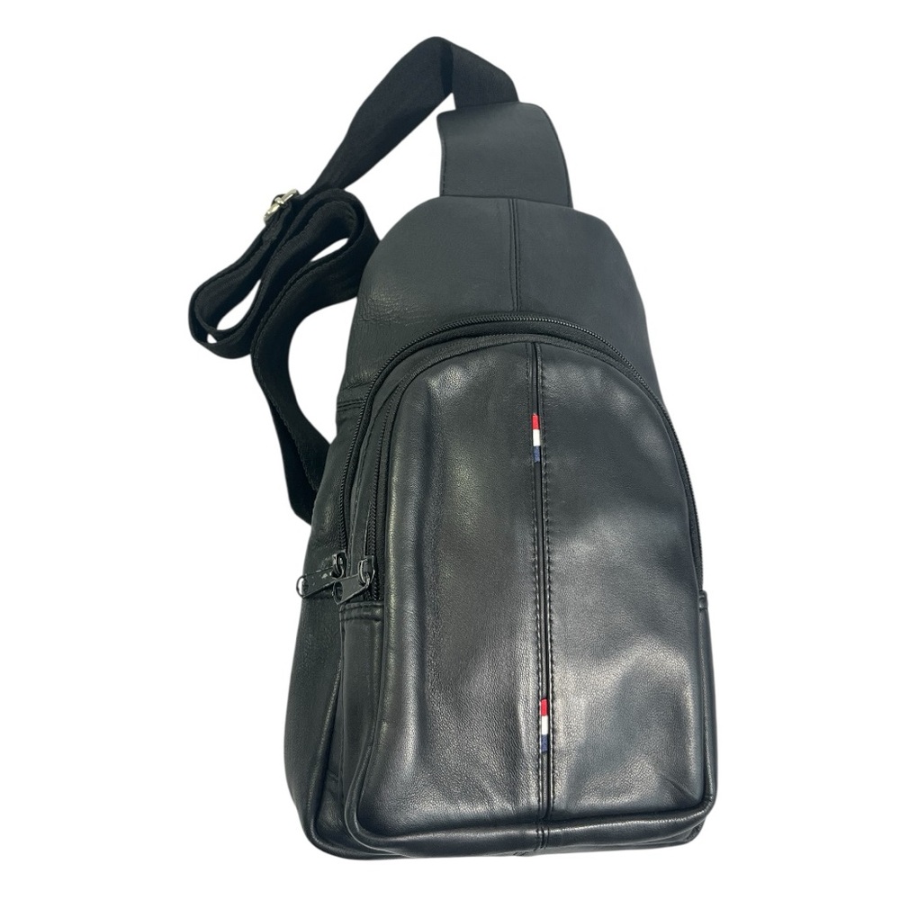 Montauk Leather Crossbody Sling Bag, Black Unisex Travel Ready